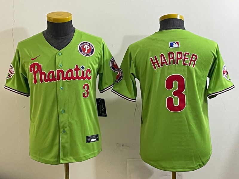 Youth Philadelphia Phillies 3 Harper Green Second generation Nike 2025 MLB Jersey style 2